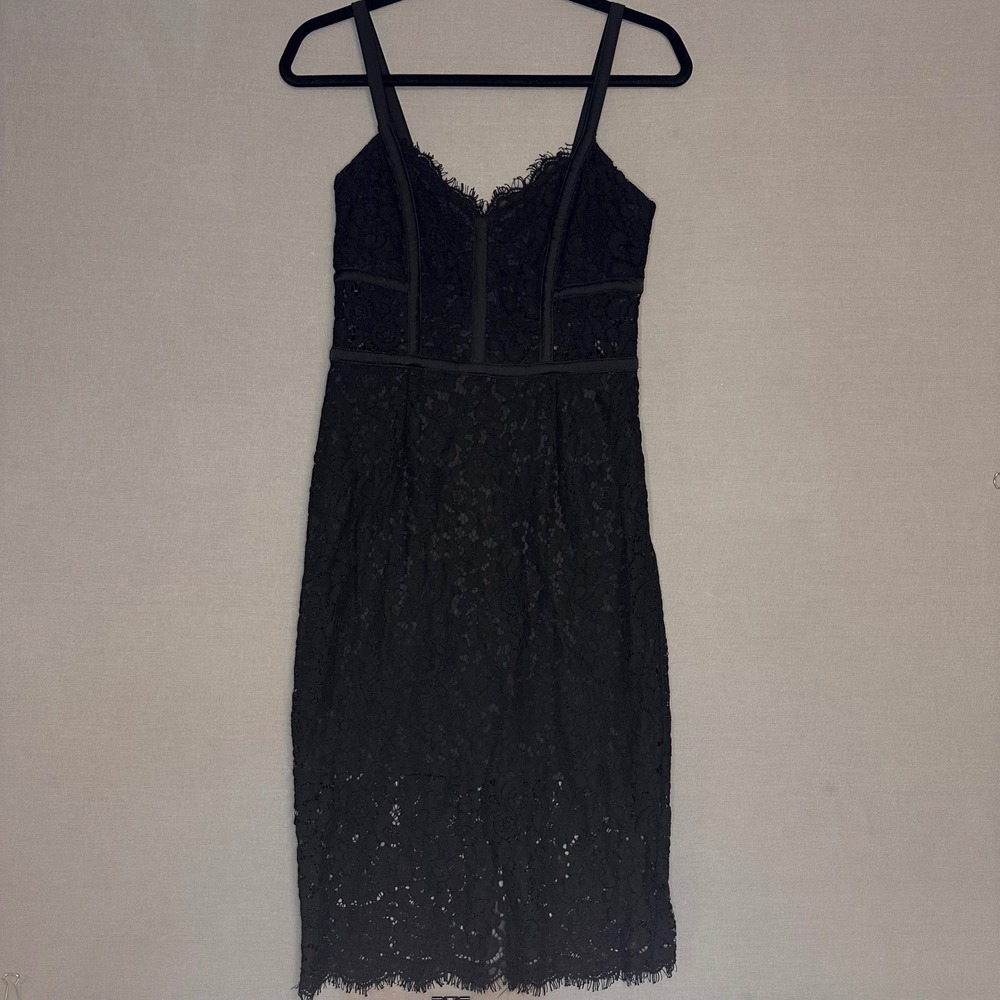 Express Black Lace Sheath Dress 4 Eyelash Trim Cocktail Party Midi Sleeveless